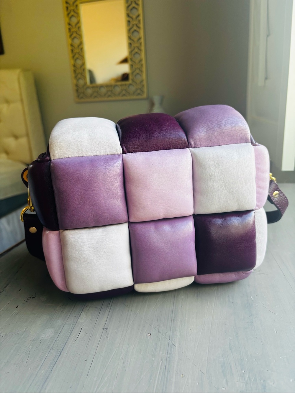 kate spade RARE boxxy crossbody puffy Color Block Crossbody in Purple & White - Picture 9 of 16